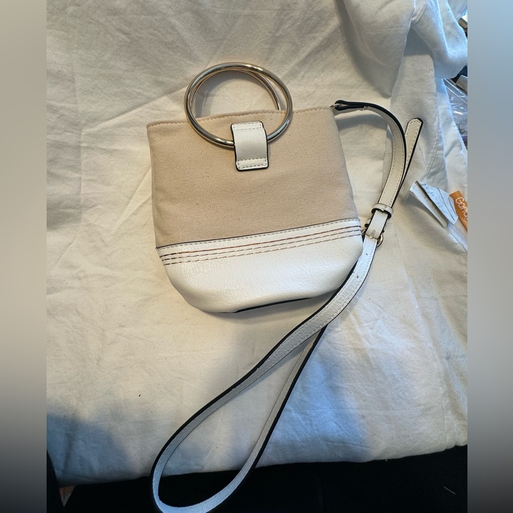 LC Lauren Conrad Metal O-Ring Mini‎ Bucket Crossbody Bag White Purse